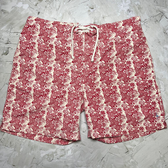 Tailorbyrd Red Sea Turtles Swim Trunks SIZE L Floral Board Shorts Liner Pockets - Picture 1 of 12